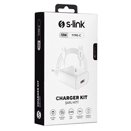 S-Link SL-EC40T 5V 2400MA Android Type C Şarj Kablosu Hızlı Şarj Adaptörü ve Data Kablosu
