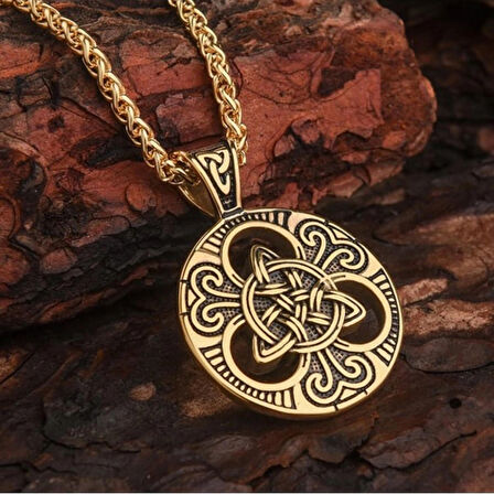 Viking Vintage Celtic Düğüm Sarı Erkek Kolye Çelik İskandinav