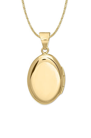 Oval Düz Model Altın Madalyon Kolye