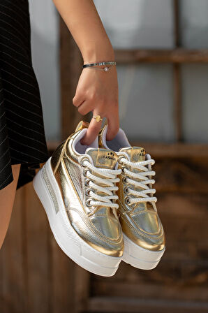 Granes Kadın Gold Cilt Gizli Topuk Sneaker  