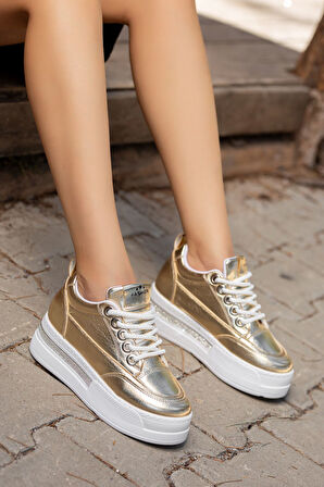 Granes Kadın Gold Cilt Gizli Topuk Sneaker  