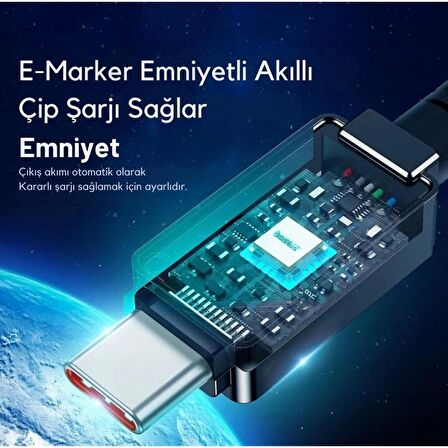 Baseus Led Işıklı E-Marker Çipli Unbreakable Kopmaz Kablo 1Mt Ultra Hızlı 100W Type-C Şarj Kablosu
