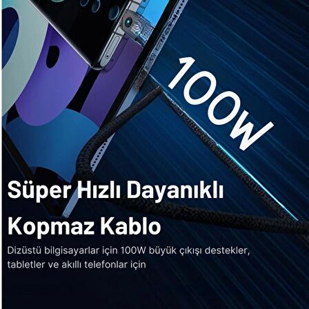 Baseus Led Işıklı E-Marker Çipli Unbreakable Kopmaz Kablo 1Mt Ultra Hızlı 100W Type-C Şarj Kablosu