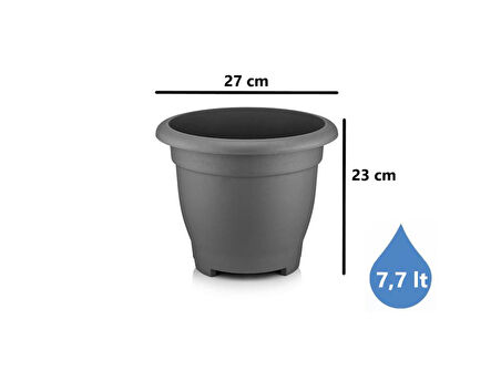 Omnipazar SO-VHS4 Dekoratif Vaha Saksı İç ve Dış Mekan 7.7 lt Antrasit 6 Adet