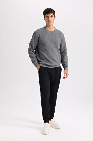 DeFacto Gri Regular Fit Bisiklet Yaka Jakarlı Sweatshirt D5392AX24AUGR371
