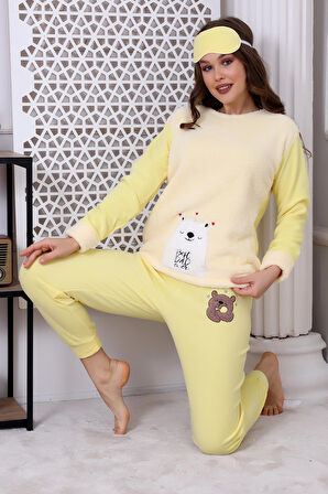 Fawn 3019 Peluş Welsoft Polar Kışlık Yumoş Ayıcıklı Kadın Pijama Takımı