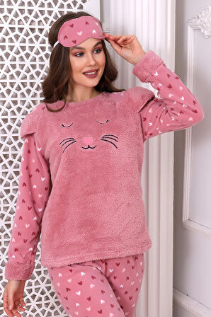 Fawn 3021 Peluş Welsoft Polar Kışlık Yumoş Kadın Pijama Takımı