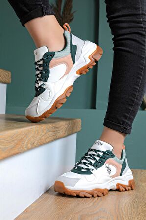 . Tracky Beyaz Yeşil Kalın Taban Kadın Spor Ayakkabı Sneaker