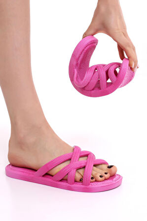 MM001 Hasır Görünümlü Yumuşak Esnek Kadın Terlik Plaj Deniz Havuz Günlük Terlik