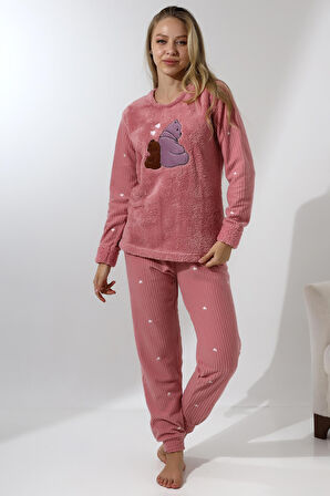 Fawn 5015 Peluş Welsoft Polar Kışlık Ayıcıklı Yumoş Kadın Pijama Takımı