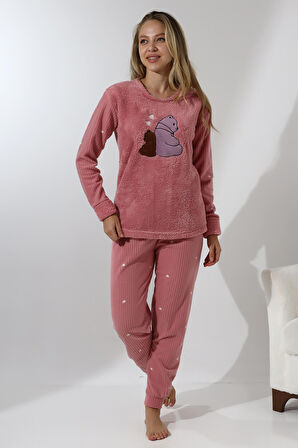 Fawn 5015 Peluş Welsoft Polar Kışlık Ayıcıklı Yumoş Kadın Pijama Takımı