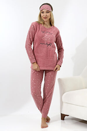 Fawn 5018 Peluş Welsoft Polar Kışlık Yıldızlı Yumoş  Kadın Pijama Takımı