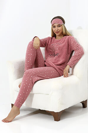 Fawn 5018 Peluş Welsoft Polar Kışlık Yıldızlı Yumoş  Kadın Pijama Takımı