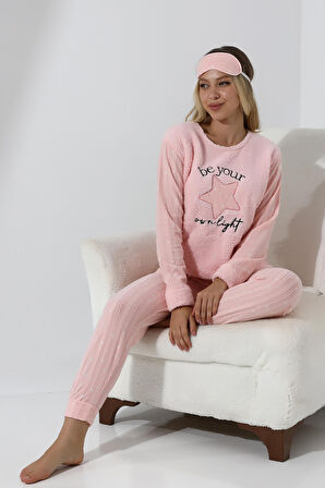 Fawn 5018 Peluş Welsoft Polar Kışlık Yıldızlı Yumoş  Kadın Pijama Takımı