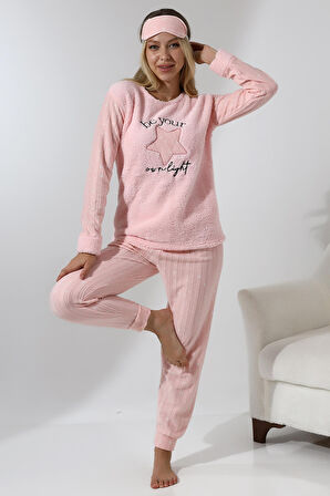 Fawn 5018 Peluş Welsoft Polar Kışlık Yıldızlı Yumoş  Kadın Pijama Takımı