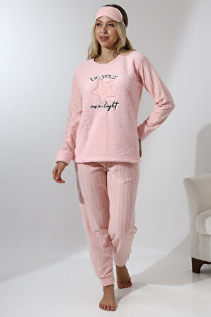 Fawn 5018 Peluş Welsoft Polar Kışlık Yıldızlı Yumoş  Kadın Pijama Takımı