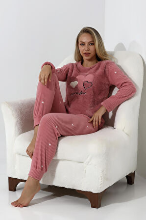 Fawn 5005 Peluş Welsoft Polar Kışlık Yumoş Kadın Pijama Takımı