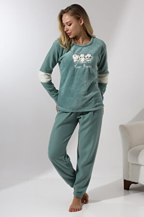 Fawn 5024 Peluş Welsoft Polar Kışlık Yumoş Kadın Pijama Takımı