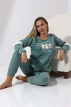 Fawn 5024 Peluş Welsoft Polar Kışlık Yumoş Kadın Pijama Takımı