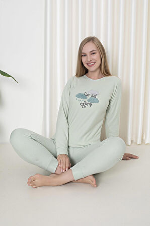 Fawn 4006 İnterlok Kışlık Bulut Desenli Kadın Pijama Takımı
