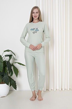 Fawn 4006 İnterlok Kışlık Bulut Desenli Kadın Pijama Takımı