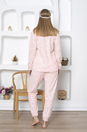 Fwn 5031 Peluş Welsoft Polar Kışlık Yumoş Kedi Desenli Kadın Pijama Takımı