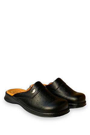 SY 650 Hakiki Deri Ortopedik Siyo Sabo Terlik Doktor Hastane Aşçı İş Terliği