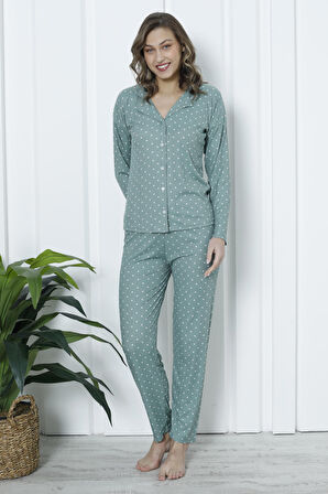 Mirano 1001 Pegasus Düğmeli Uzun Kol Likralı Kadın Pijama Takımı