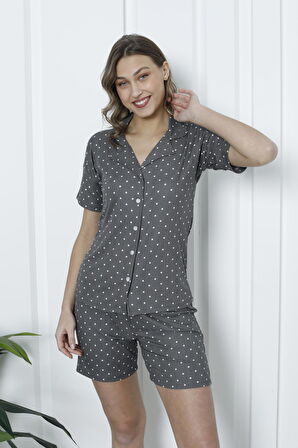 Mirano 1201 Pegasus Kumaş Düğmeli Şortlu Likralı Kadın Pijama Takımı