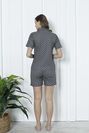 Mirano 1201 Pegasus Kumaş Düğmeli Şortlu Likralı Kadın Pijama Takımı