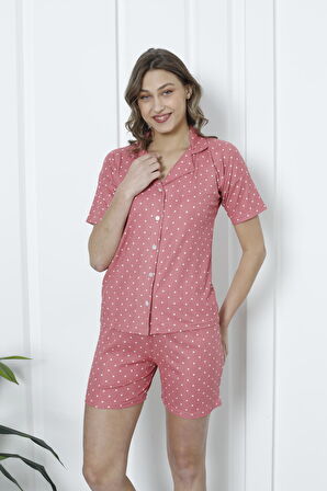 Mirano 1201 Pegasus Kumaş Düğmeli Şortlu Likralı Kadın Pijama Takımı