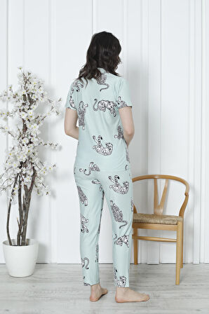 Mirano 2058 Likralı Düğmeli Kısa Kollu Kadın Pijama Takımı