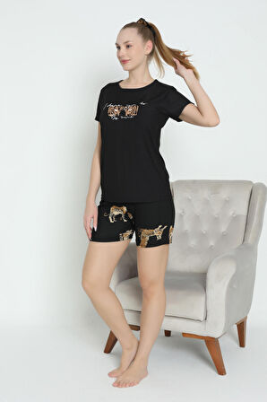 Mirano 1600 Pegasus Kumaş Leoparlı Şortlu Takım Pijama Takımı