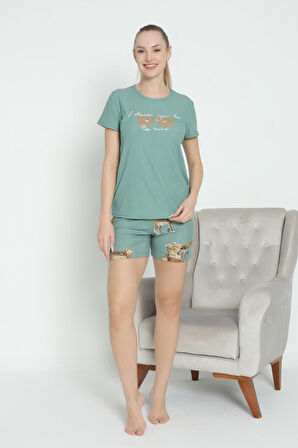 Mirano 1600 Pegasus Kumaş Leoparlı Şortlu Takım Pijama Takımı