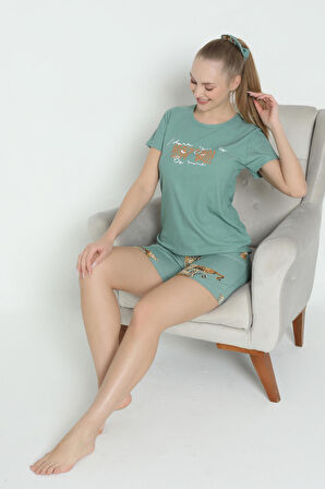 Mirano 1600 Pegasus Kumaş Leoparlı Şortlu Takım Pijama Takımı