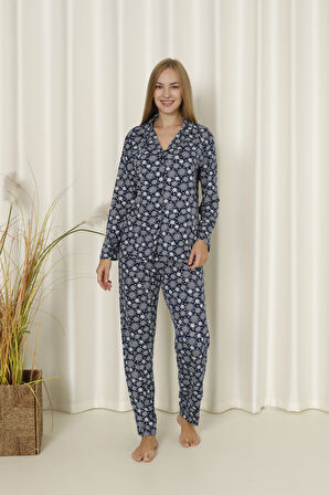 Mirano 9504 Milan Yumuşak Kumaş Boydan Düğmeli Uzun Kollu Kadın Pijama Takımı