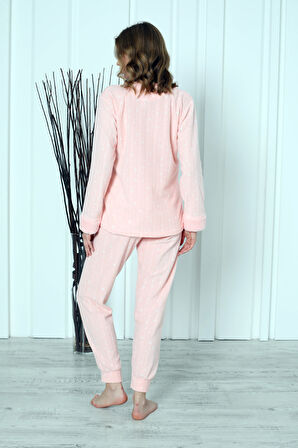 Fwn 04-3301 Peluş Welsoft Polar Kışlık Yumoş Geyikli Kadın Pijama Takımı