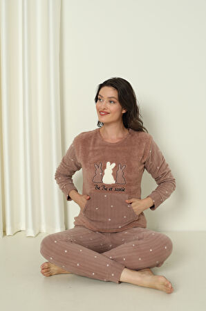 Fawn 04-3302 Peluş Welsoft Polar Kışlık Yumoş Tavşanlı Kadın Pijama Takımı