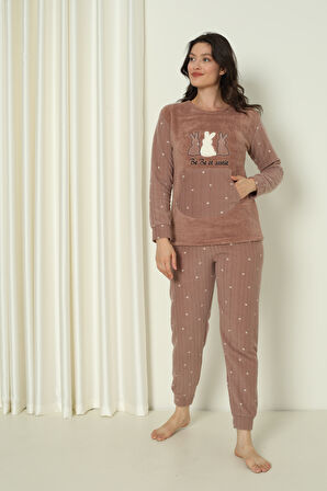 Fawn 04-3302 Peluş Welsoft Polar Kışlık Yumoş Tavşanlı Kadın Pijama Takımı