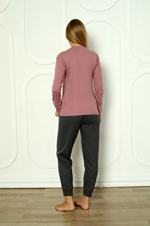Fawn 04-3011 İnterlok Kumaş Love Baskılı Kışlık Ev Kadın Pijama Takımı