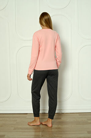 Fawn 04-3011 İnterlok Kumaş Love Baskılı Kışlık Ev Kadın Pijama Takımı
