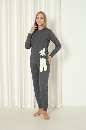 Fwn 4002 İnterlok Kışlık Tavşanlı Kadın Ev Pijama Takımı