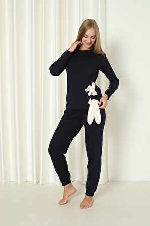 Fwn 4002 İnterlok Kışlık Tavşanlı Kadın Ev Pijama Takımı