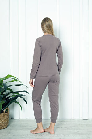Fwn 4006 İnterlok Kışlık Bulut Desenli Kadın Pijama Takımı