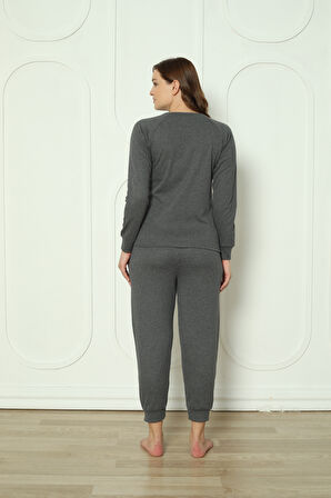 Fwn 4006 İnterlok Kışlık Bulut Desenli Kadın Pijama Takımı