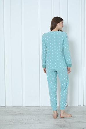 Fawn 5006 Peluş Welsoft Polar Kışlık Yumoş Kadın Pijama Takımı Uyuyan Kedili