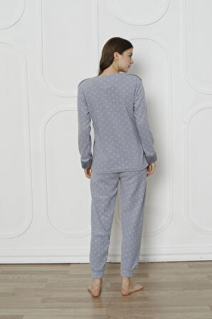 Fwn 3011 Peluş Welsoft Polar Kışlık Kadın Ev Kedi İşlemli Pijama Takımı