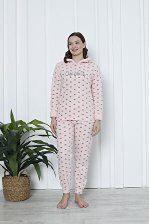 Fawn 3903 Peluş Welsoft Polar Kışlık Kapşonlu Kadın Pijama Takımı