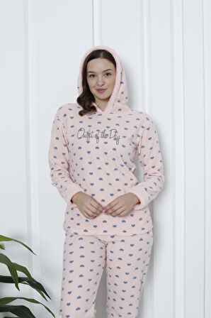 Fawn 3903 Peluş Welsoft Polar Kışlık Kapşonlu Kadın Pijama Takımı