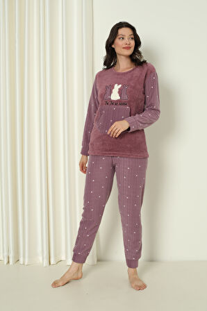Fawn 04-3302 Peluş Welsoft Polar Kışlık Yumoş Tavşanlı Kadın Pijama Takımı